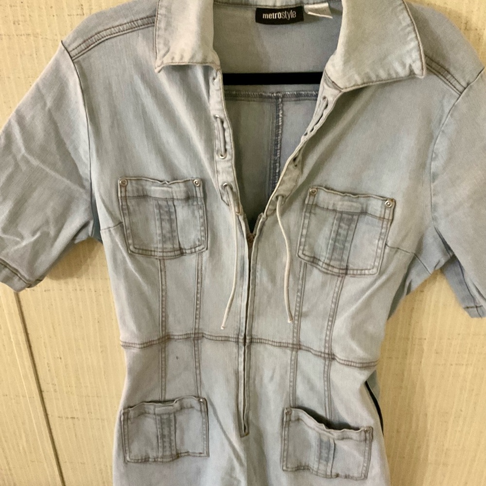 Light Blue Denim Jumpsuit - Picture 3 of 4
